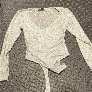 Gray Wrap Sweater Top